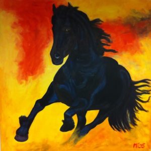 Fries paard, schilderij, horsepower, friesian horse, kunstvanmariekedejong, 
