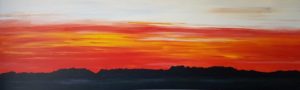 Ankeveen, landschap zonsondergang, schilderij, kunstvanmariekedejong, rode lucht, witte wieven, avondrood