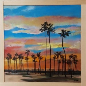 LA, California, landschap palmbomen, palmtree, 20 x 20 cm, landscape painting, LA sunset, sunset, zonsondergang, palmbomen