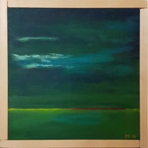 Breakthrough, zon breekt door, hoopvol, landschap, 20 x 20 cm, morning glory, painting landscape, Fries landschap, schilderij Friesland