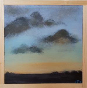 zomeravond, 20 x 20 cm, schilderij, wolkenlucht, avondrood, painting, 