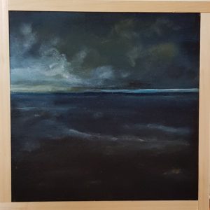 nachtelijk Wad, waddenzee in de nacht, 20 x 20 cm, waddenzee, schilderij waddenzee, moonlight painting, small painting, schilderij maanlicht