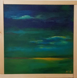 hoopvol, zon landschap, 20 x 20 cm, morning glory, painting, Fries landschap, schilderij Friesland